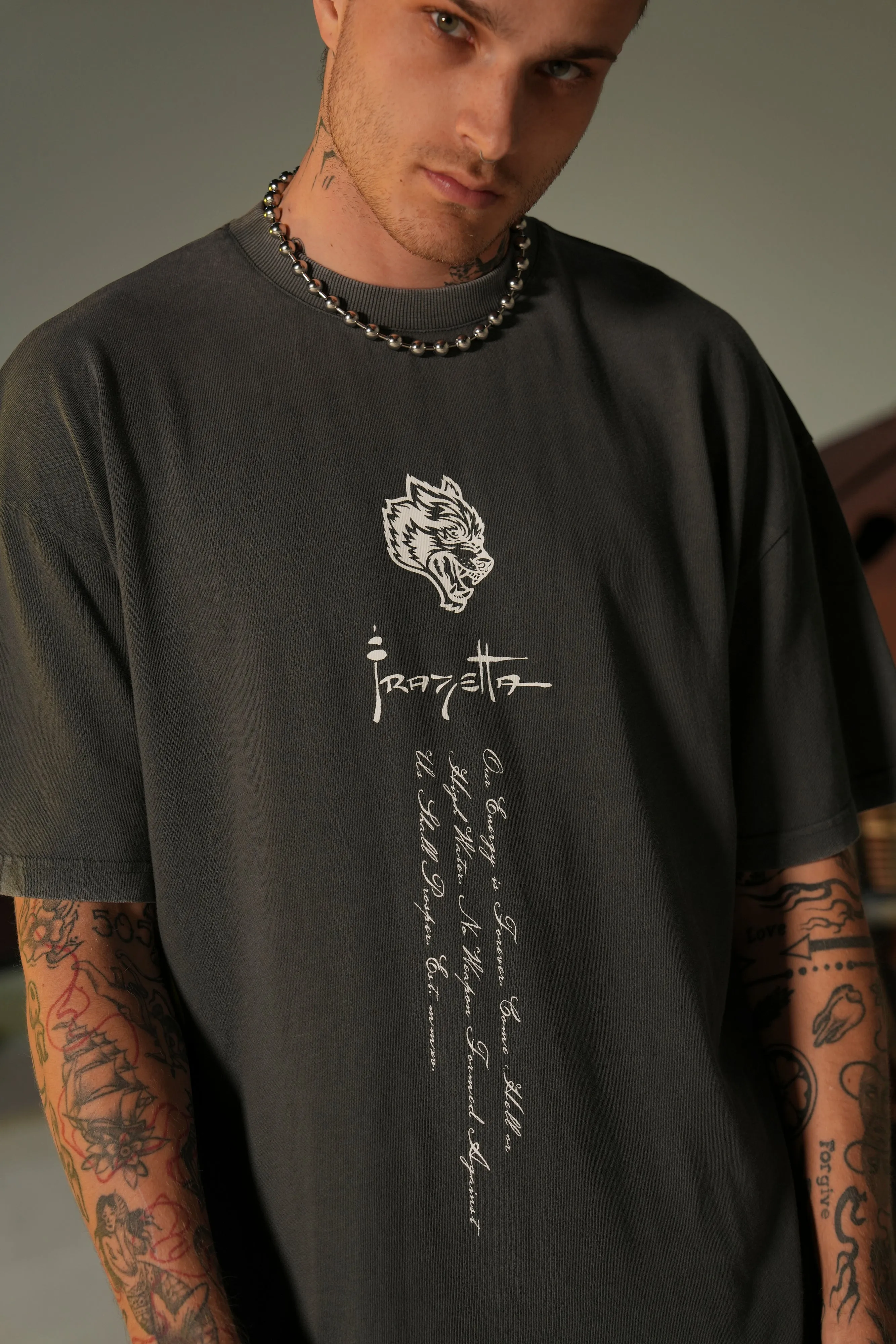 A Warriors Heaven "Premium" Oversized Tee in Wolf Gray