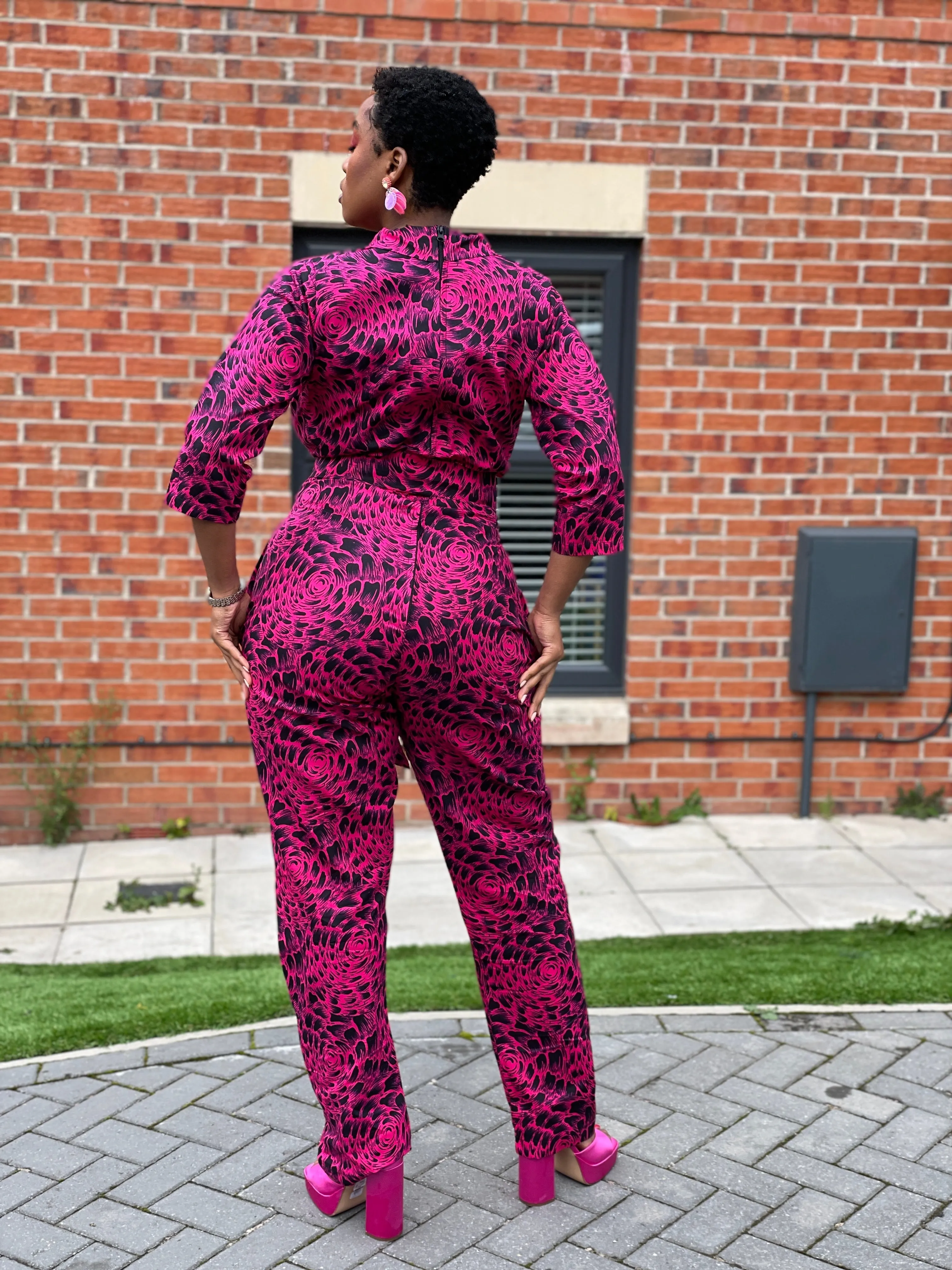 Ade Ankara Jumpsuit | Pink and Black African Print