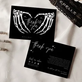 Black Gothic Halloween Business Thank You Card Canva Template | Skeleton Hands Spooky & Cute
