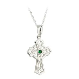 Celtic Cross Green Emerald (syn) Pendant