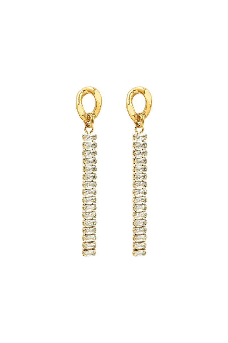 Curveins Linear Gem Drop Gold Earrings
