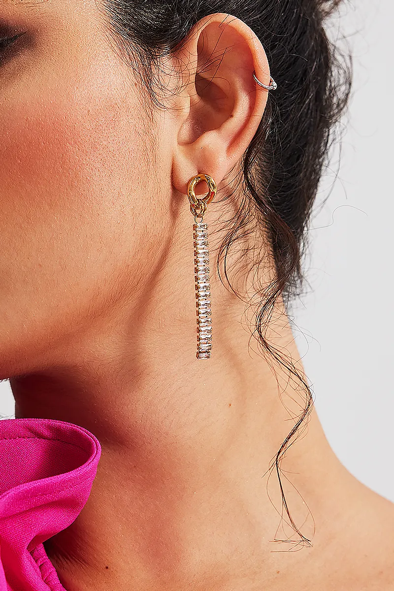 Curveins Linear Gem Drop Gold Earrings