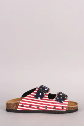 Flag Print Double Buckle Open Toe Footbed Sandal