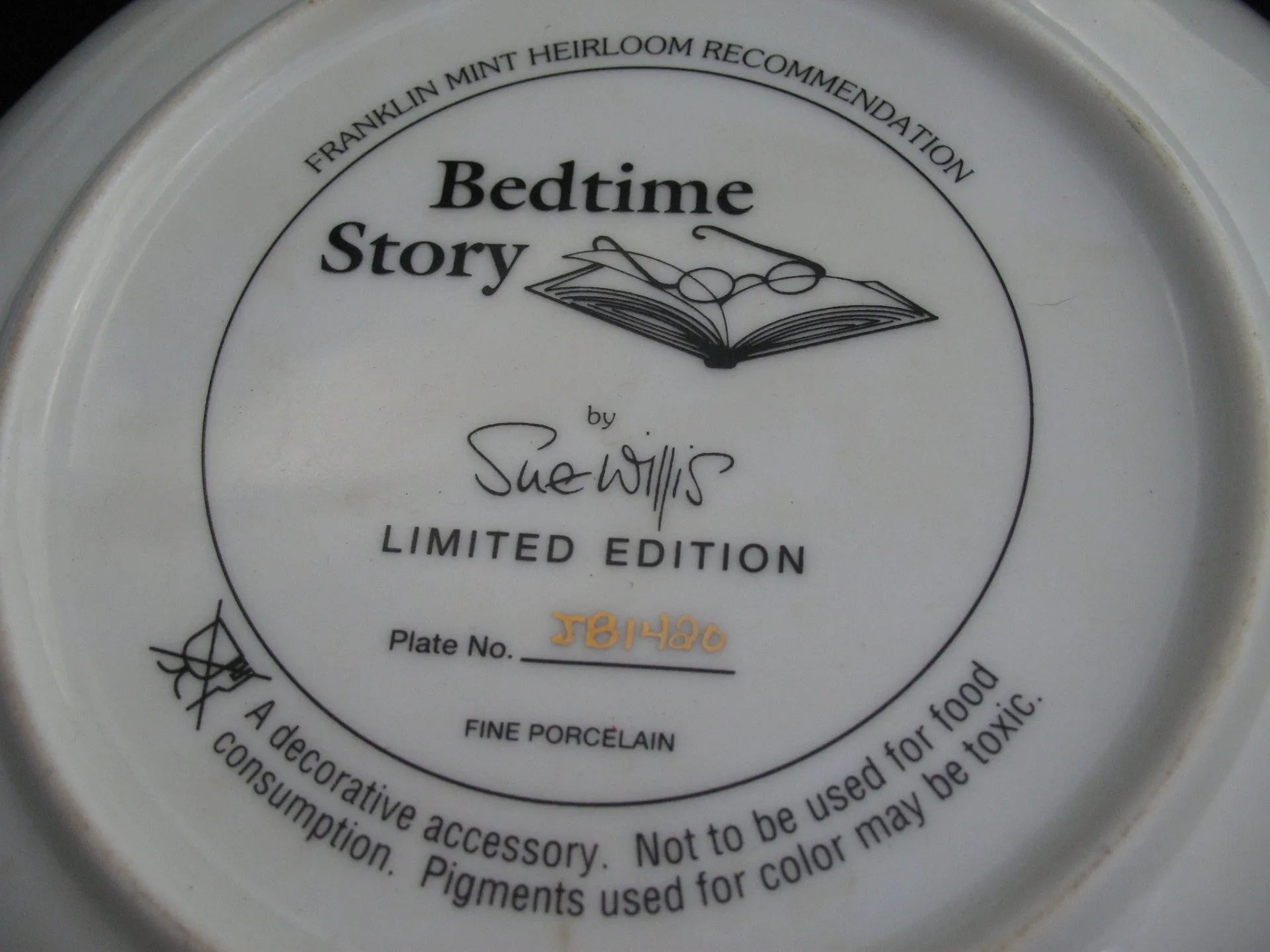 NEW Franklin Mint SUE WILLIS BEDTIME STORY Teddy Bears FINE PORCELAIN 8" Collectors PLATE