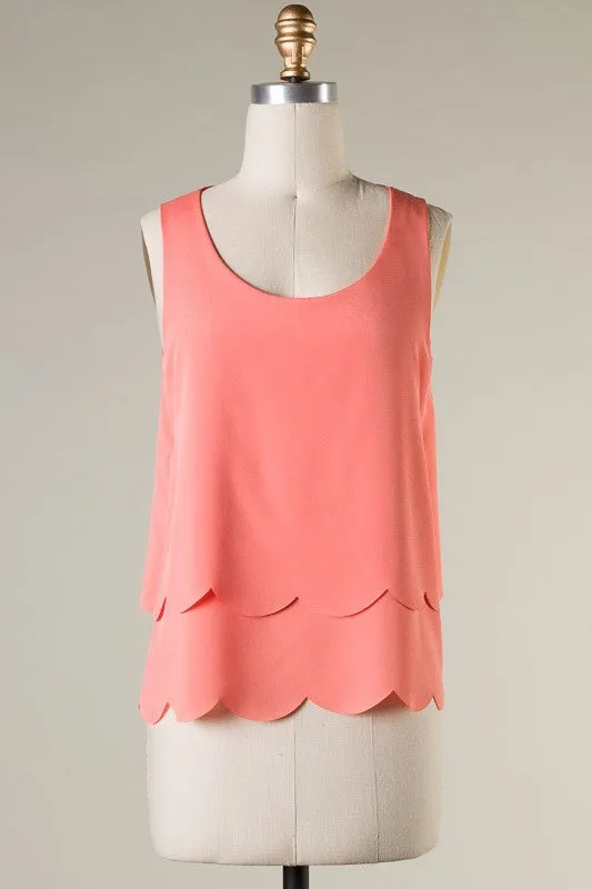 Peek A Boo Scallop Top - Melon