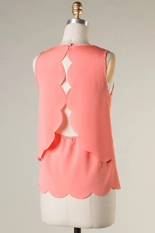 Peek A Boo Scallop Top - Melon