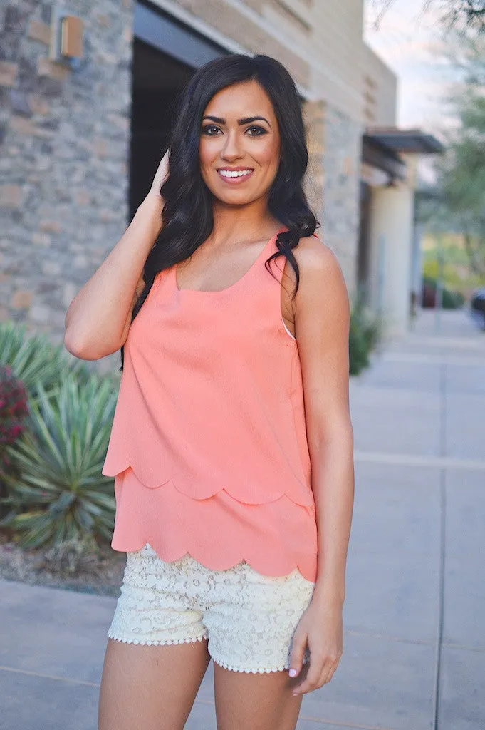 Peek A Boo Scallop Top - Melon