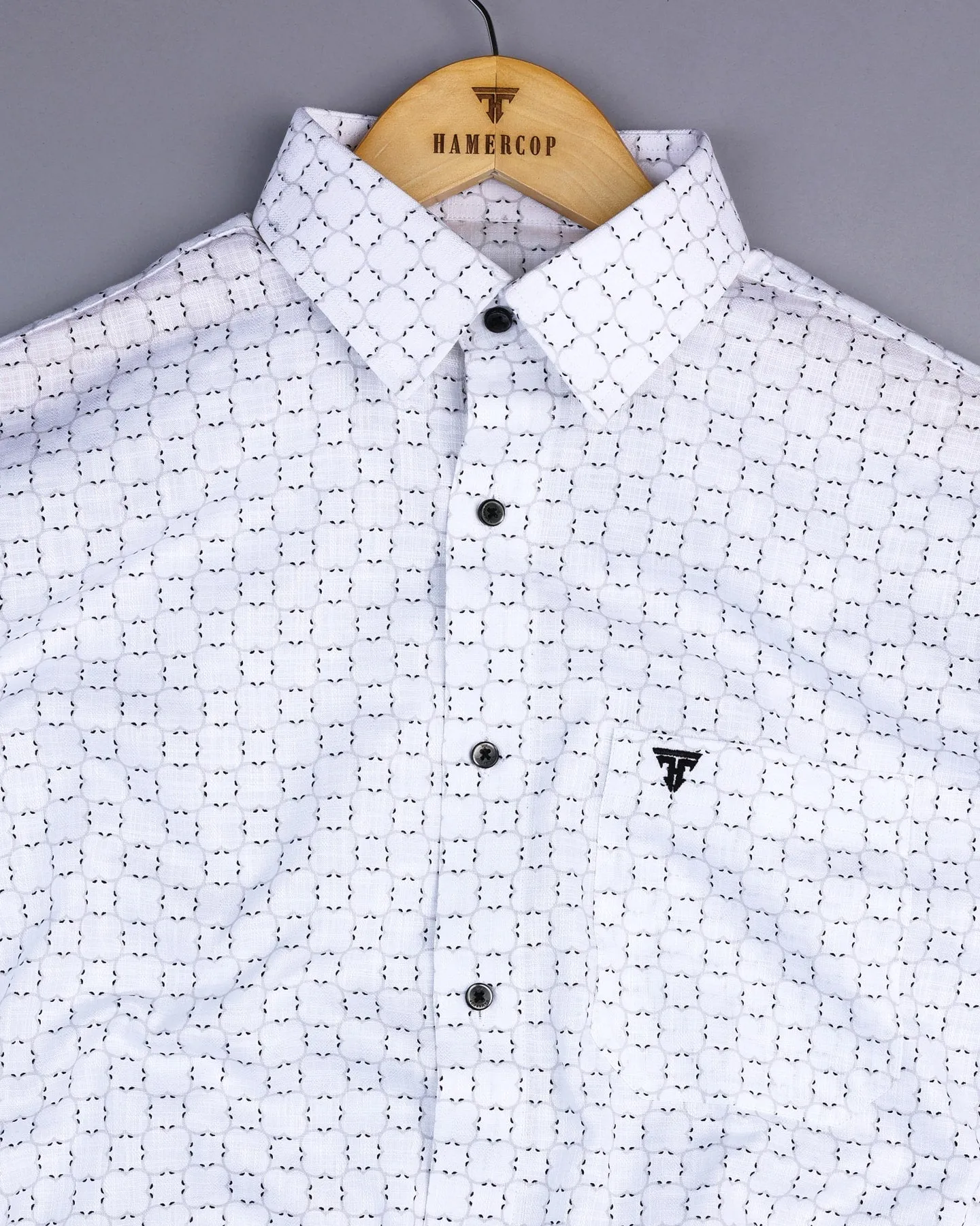 Rewa Gray With White Printed Amsler Linen Cotton Shirt